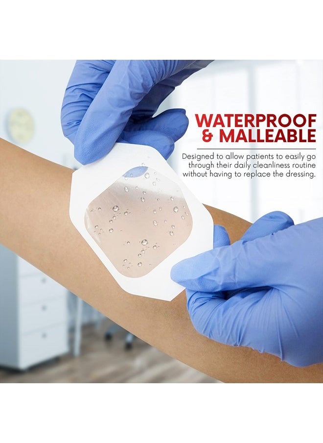 HEALQU - Transparent Film Dressing, 4" x 4 3/4" Box of 10 - Waterproof Wound Bandage Adhesive Patches, Post Surgical Shower or IV Shield, Tattoo Aftercare Bandage by Healqu - Image 1