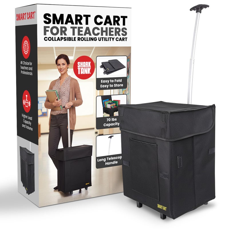 dbest products Smart Cart, BLACK Collapsible Rolling Utility Cart Basket Grocery Shopping Teacher Hobby Craft Art - Image 1