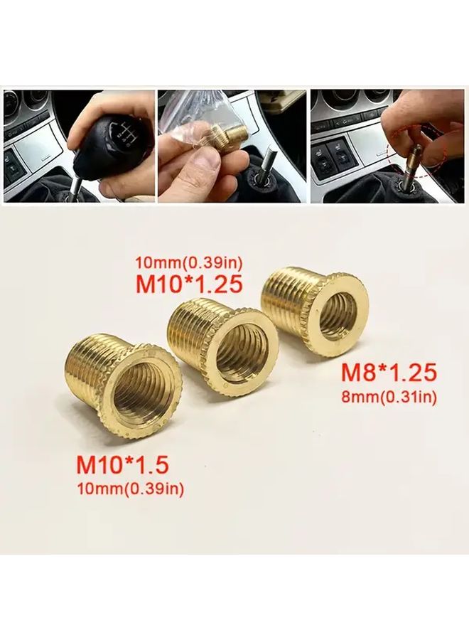 Golden Universal Car Auto Gear Shift Knob Adapter M8 M10 M10 Thread 3 Piece Set - Image 1