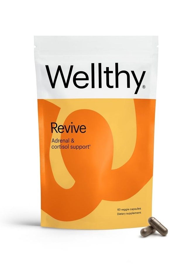WELLTHY - Revive Adrenal Supplement & Cortisol Support - Boost Energy and Improve Mental Wellness - Adrenal Support & Cortisol Manager - 60 Vegetarian Capsules - Image 1