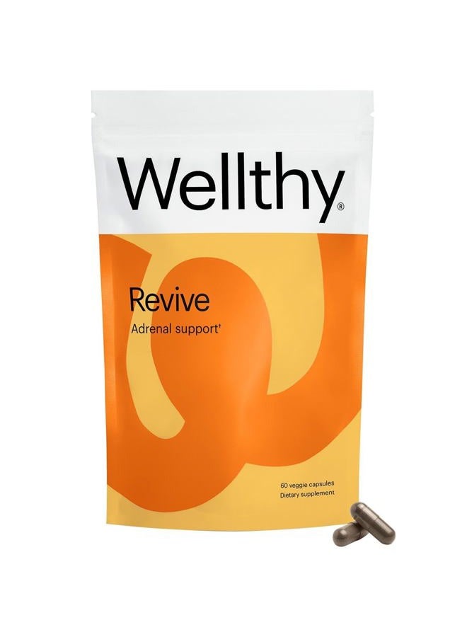 Wellthy Revive Adrenal Supplement & Cortisol Support - Boost Energy and Improve Mental Wellness - Adrenal Support & Cortisol Manager - 60 Vegetarian Capsules - Image 1