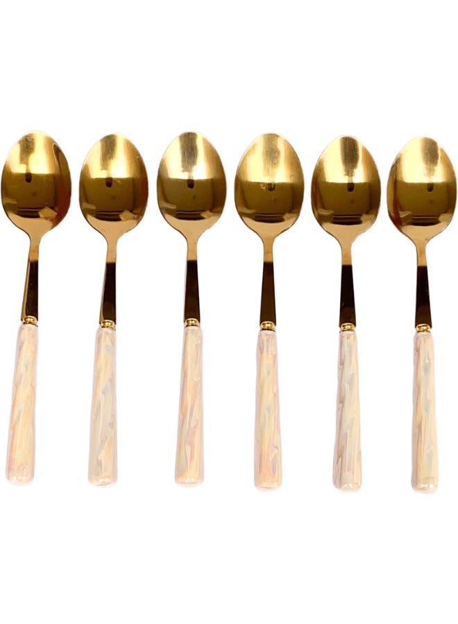 Stainless Steel Dinner Spoon Set - 6 Pieces (White Gold) - Image 1