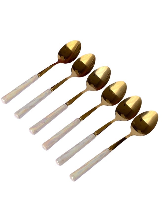 Stainless Steel Dinner Spoon Set - 6 Pieces (White Gold) - Image 2