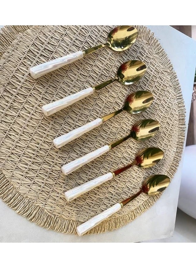 Stainless Steel Dinner Spoon Set - 6 Pieces (White Gold) - Image 3