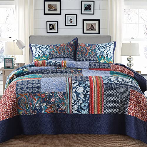 Yvooxny King Quilt Set Reversible Lightweight Bohemian Paisley Patchwork Cotton Quilted Bedspread Coverlet Set 3-Piece Bedding Set with Pillowcases for All Seasons, King Size, 108 * 96 Inches - Image 1