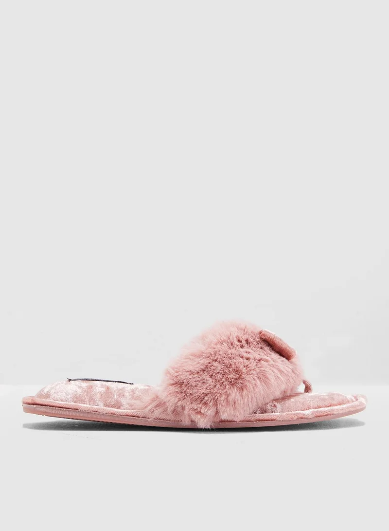 Pretty You London Faux-Fur Toe-Post With Diamante Embellishment
