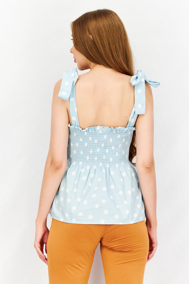 TOPSHOP Women Square Neck Sleeveless Polka Dots Top, Blue/Combo - Image 3