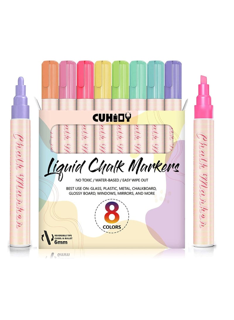 SOLARAE Chalk Markers for Blackboard Signs 8 Colour Pastel Chalk Pens for Chalkboard Erasable 6mm Chalk Markers for Display Windows Glass Bistro Mirror Craft Kids Painting Drawing Gifts for Artists - Image 1
