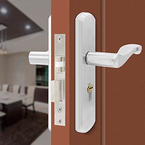 LDEXIN Front Door Lock Set Double Cylinder Handle and Deadbolt Lock Set with Door Lever 57 Screw Hole Distance Silver - Image 3