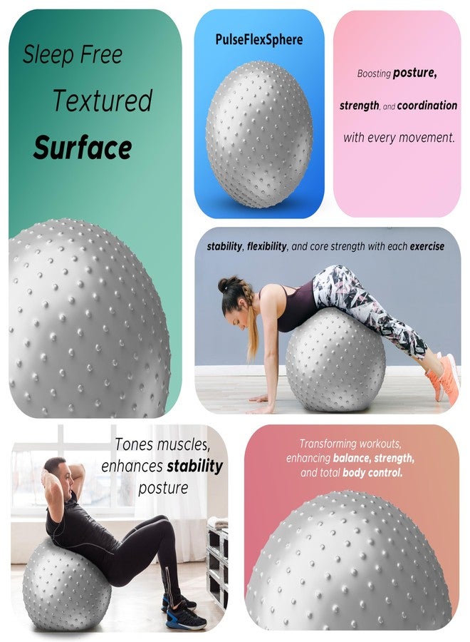 PulseITCoreSphere Anti-Burst Spiky Gym Ball with Foot Pump Exercise Stability Ball for Yoga, Pilates, Balance Training, Core Strength, Home & Office Fitness for Men & Women (75cm-Silver) - Image 2