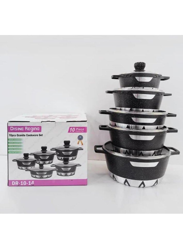 ديسين ريجينا طقم أواني طهي من الجرانيت المتين غير القابل للالتصاق مكون من 10 قطع رمادي/شفاف كسرولة صغيرة جدًا 20، كسرولة صغيرة 24، كسرولة متوسطة 28، كسرولة كبيرة 32، كسرولة ضحلة 28 سم رمادي/شفاف جدًا - Image 1