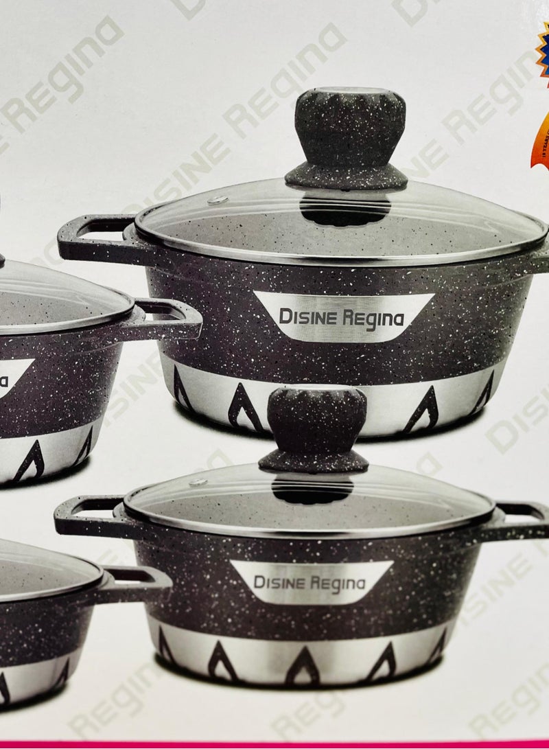ديسين ريجينا طقم أواني طهي من الجرانيت المتين غير القابل للالتصاق مكون من 10 قطع رمادي/شفاف كسرولة صغيرة جدًا 20، كسرولة صغيرة 24، كسرولة متوسطة 28، كسرولة كبيرة 32، كسرولة ضحلة 28 سم رمادي/شفاف جدًا - Image 4