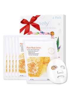 AMYS DIARY 6 PCS Real Hydrating Nature Face Masks Skincare Hyaluronic Acid Vitamin C and E Chamomile Korean Beauty Essence Facial Paper Sheet Mask for Skin Care Moisturizing Honey