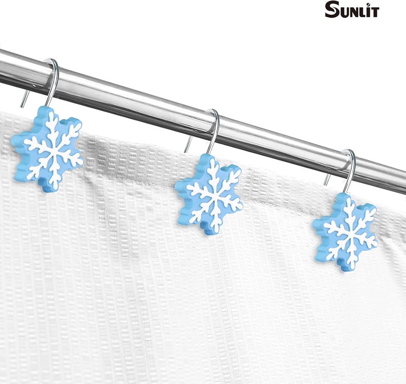 Sunlit Christmas Shower Curtain Hooks Snowflakes Shower Curtain Rings, Resin, Light Blue and White Christmas Decor, Winter Bathroom Decoration - 12 Pack - Image 5