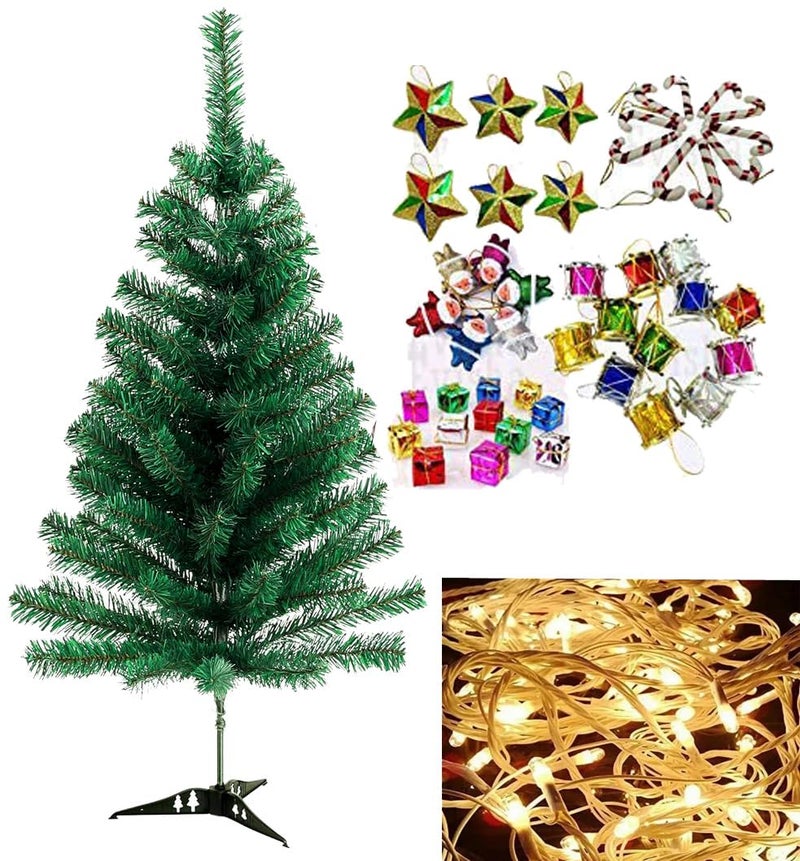 Evisha 28 Bulb Rice Light Fairy Light 3 Feet Long Artificial Christmas Tree and 25 Pcs Hanging XMass Christmas Decoration - Image 1