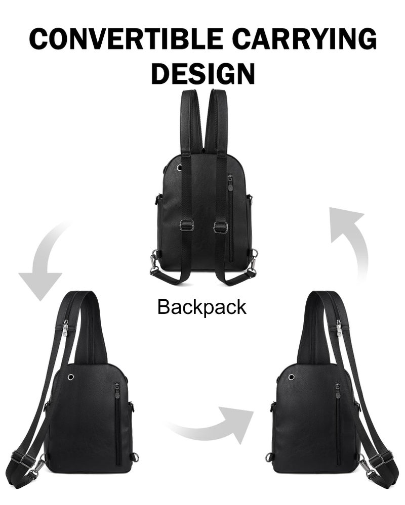 FADEON Large Sling Bag for Women, Designer Leather Crossbody Purse Convertible Sling Backpack, Anti Theft Daypack for Travel - Image 4