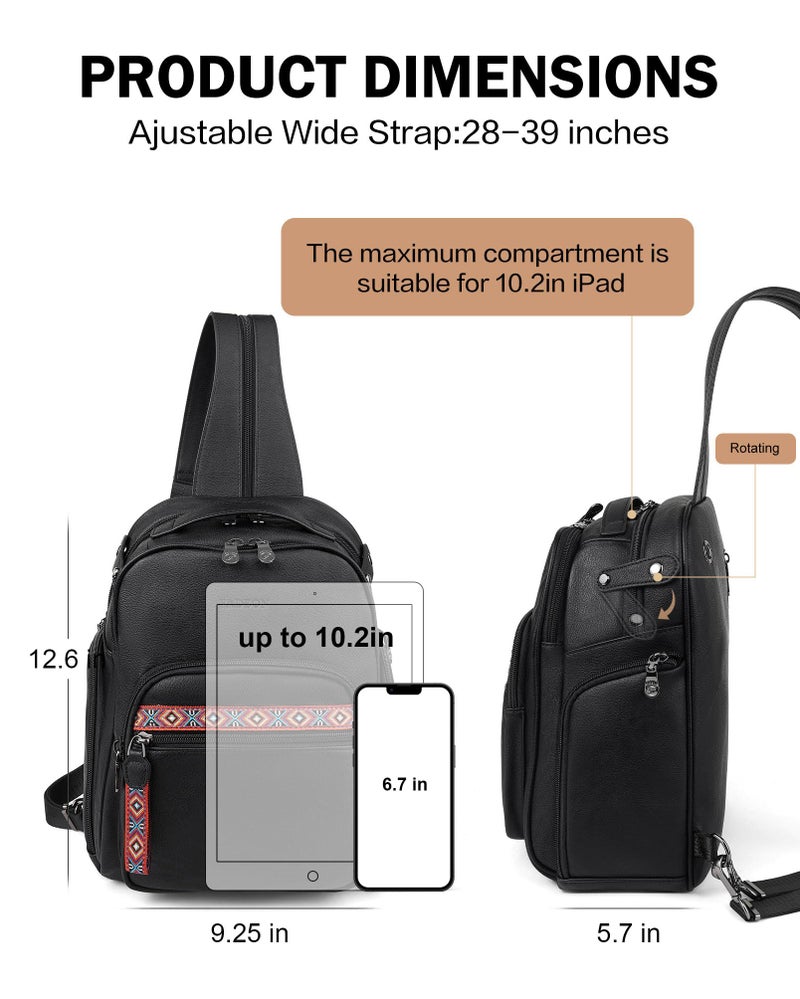 FADEON Large Sling Bag for Women, Designer Leather Crossbody Purse Convertible Sling Backpack, Anti Theft Daypack for Travel - Image 5