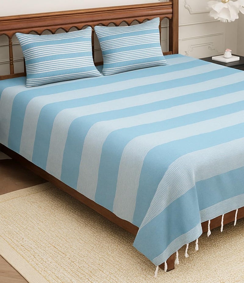 Värde 210 TC Cotton Double Bedsheet with 2 Pillow Cover | Handloom Bedsheets for Double Bed | Handmade Bedsheet | Double Bedsheet for Summer | Breathable Size 90X100 Inches (Hippie Blue) - Image 3