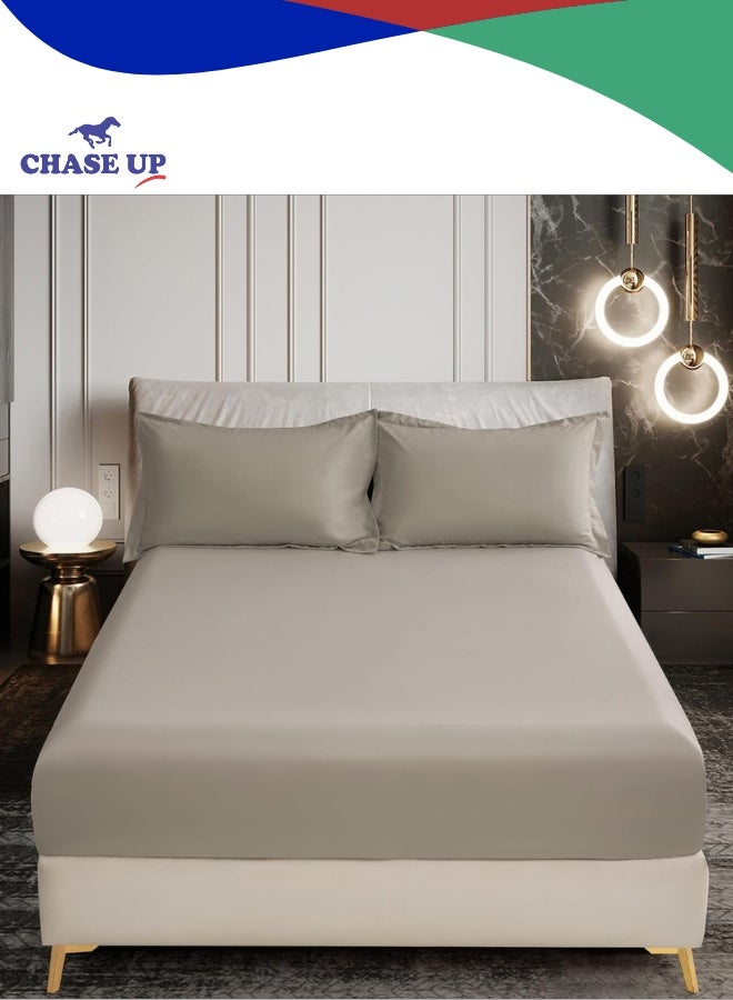 Chase Up Bedding Fitted Sheet - Fits 120x200 Cm Bed For Twin Bed 2 Pcs (1 Fitted Sheet and 1 Pillowcase) - 30 Cm Deep Pocket - Solid Bed Sheet - Image 1
