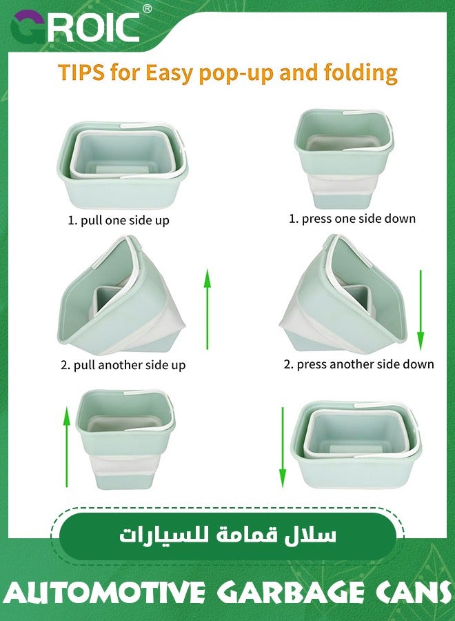 GROIC Green Car Trash Can with Lid, Mini Auto Garbage Can Leakproof Vehicle Trash Bin Fits Cup Holder in Console or Door for Automotive Car, Home, Office, Kitchen, Dinning Room - Image 3