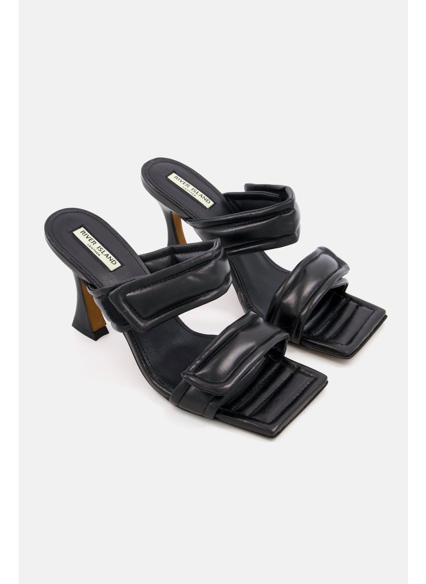RIVER ISLAND Women Slip On Square Toe Sandal, Black  - Image 1