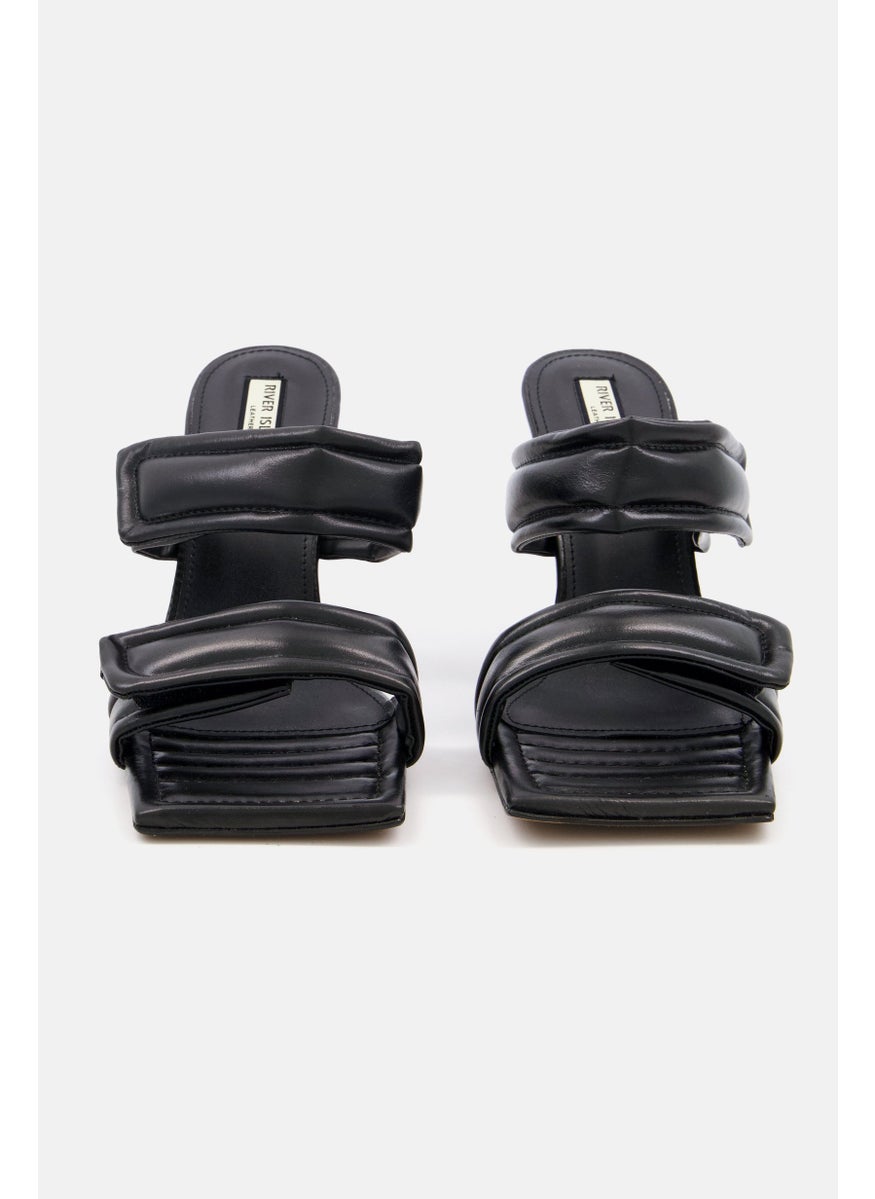 RIVER ISLAND Women Slip On Square Toe Sandal, Black  - Image 3