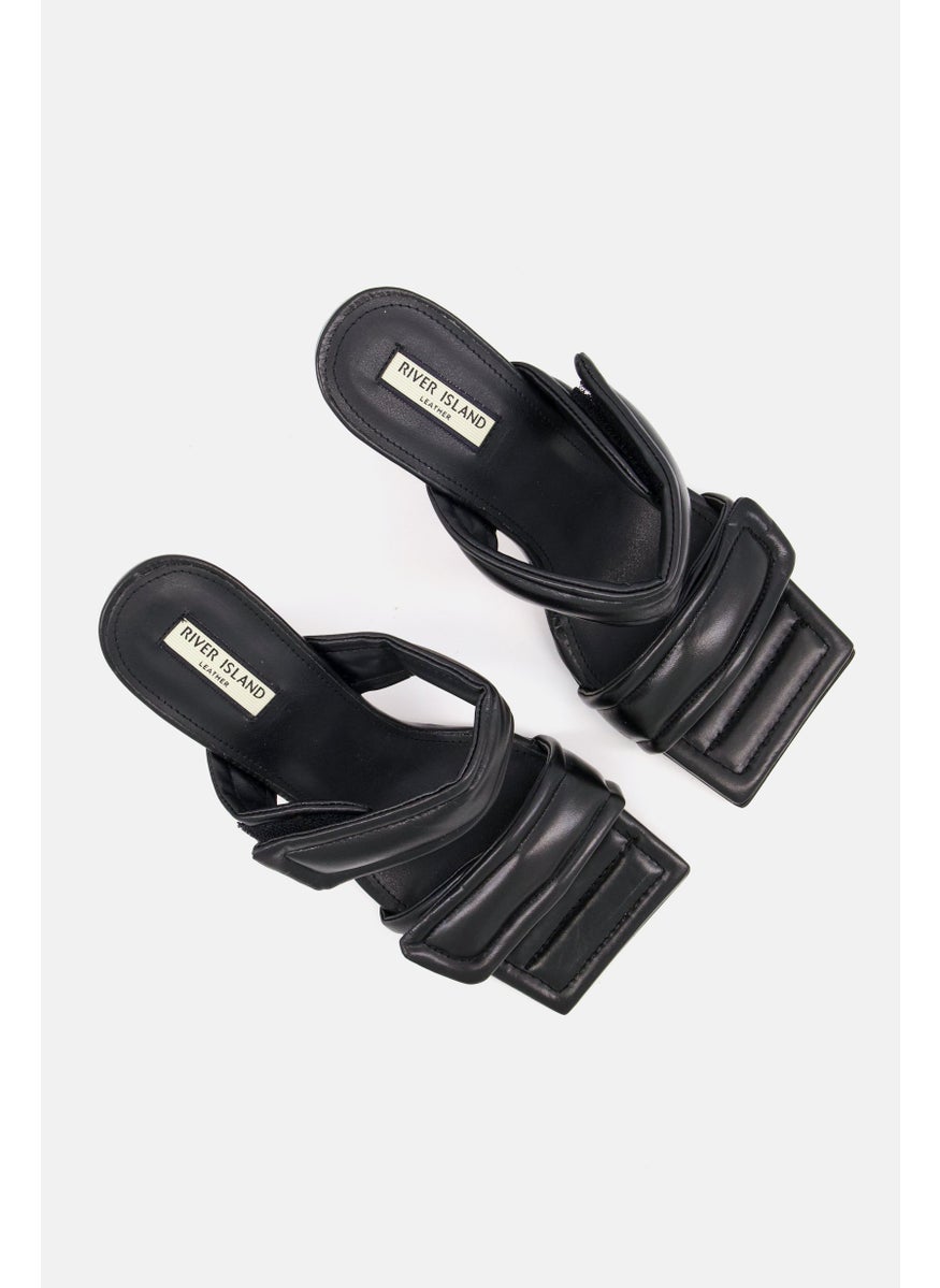 RIVER ISLAND Women Slip On Square Toe Sandal, Black  - Image 4