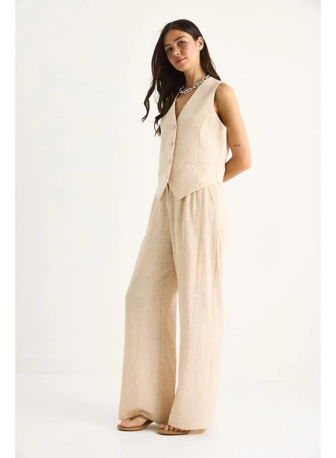 Ginger  Button Up Relaxed Fit Vest & Pant Coord Set for Women | Best Price UAE