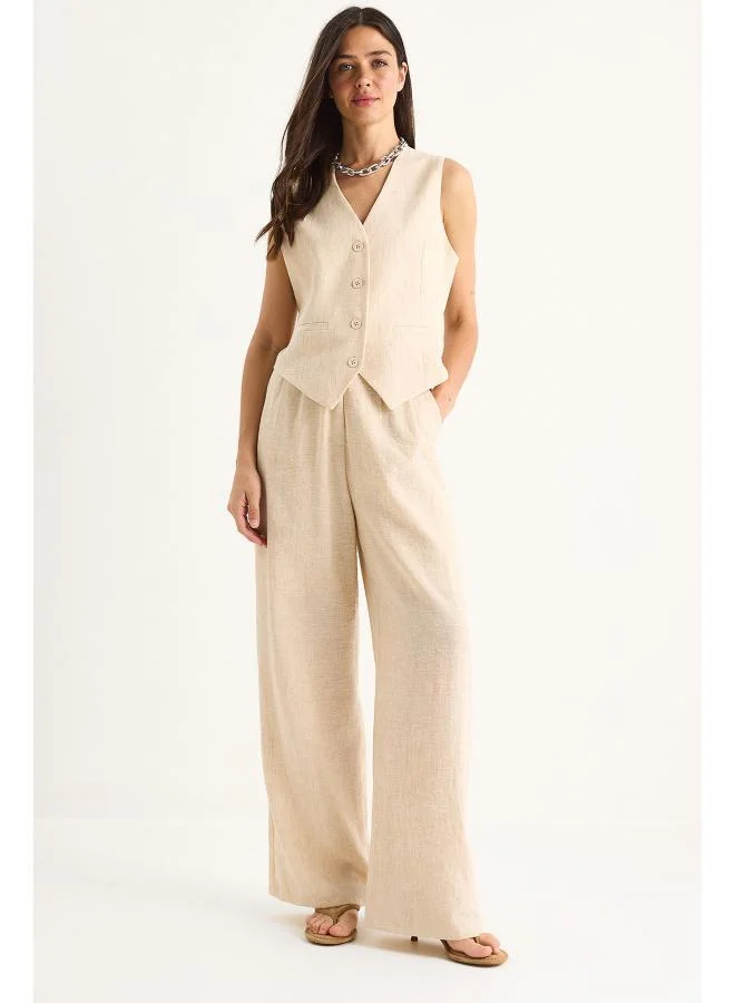 Ginger  Button Up Relaxed Fit Vest & Pant Coord Set for Women | Best Price UAE