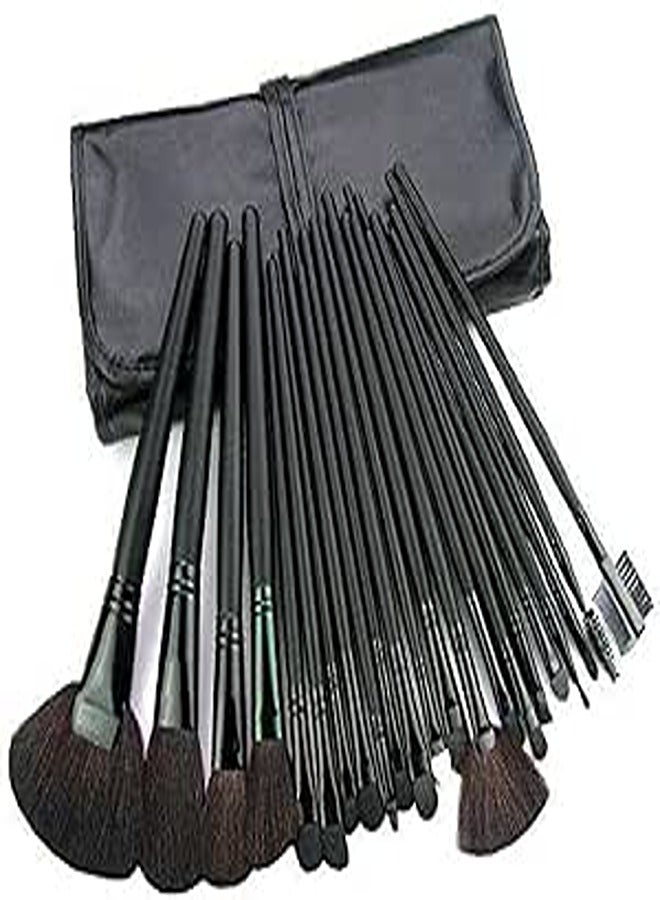 Professional Makeup Eyebrow Shadow Cosmetic Brush Set Kit Case with Pouch (Black)- 24 Pieces