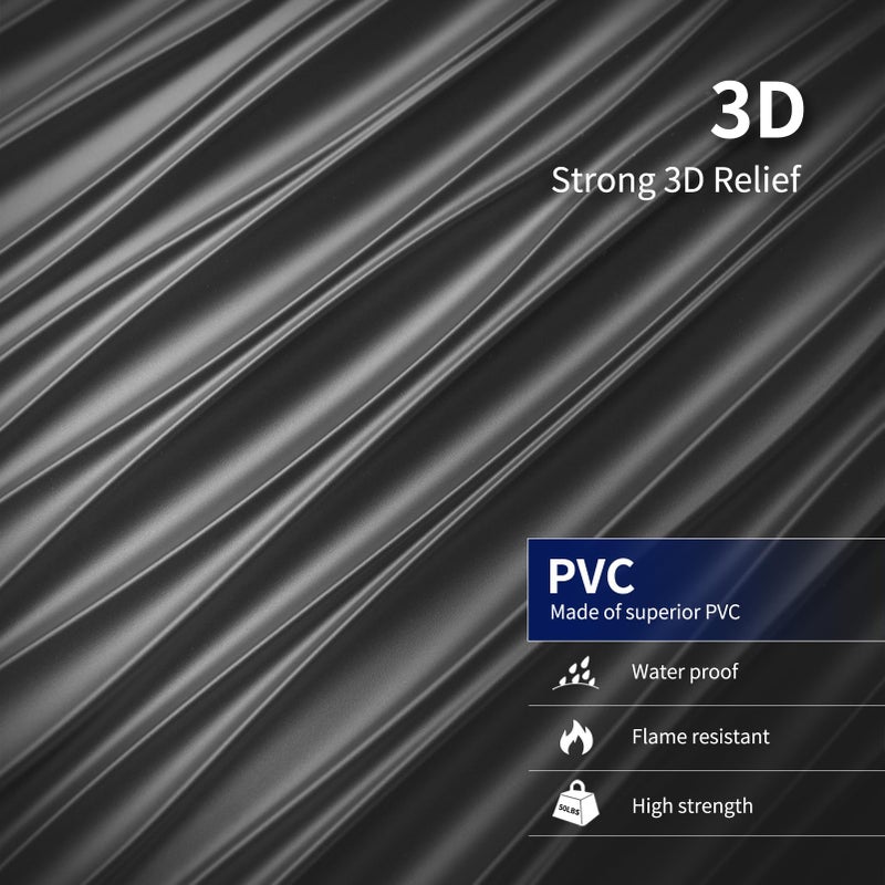 Art3dwallpanels Ceiling Tiles 24 x 24 for Interior Wall DÃ©cor, 12 Pack Drop Ceiling Tile 3D Wall Panel Fire Rated Waterproof Premium PVC, No Sag and Breakage Wall Panels Cover 48.Sq.Ft. Black - Image 2