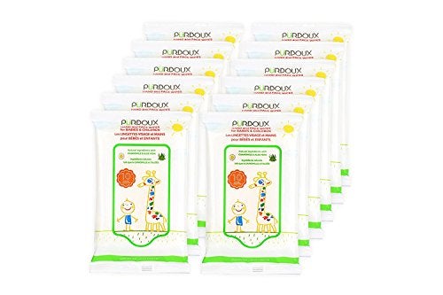 PURDOUX TM Hand and Face Wipes for Babies and Children 120 Wipes 12 Packs of 10