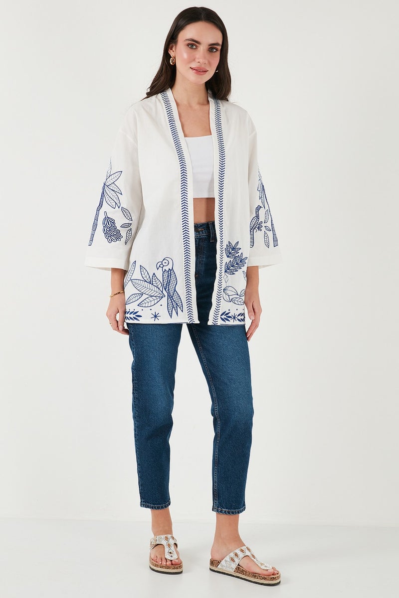 Lela Embroidered Cotton Oversize Fit Three Quarter Sleeve Kimono Women's Kimono 676302 - Image 3