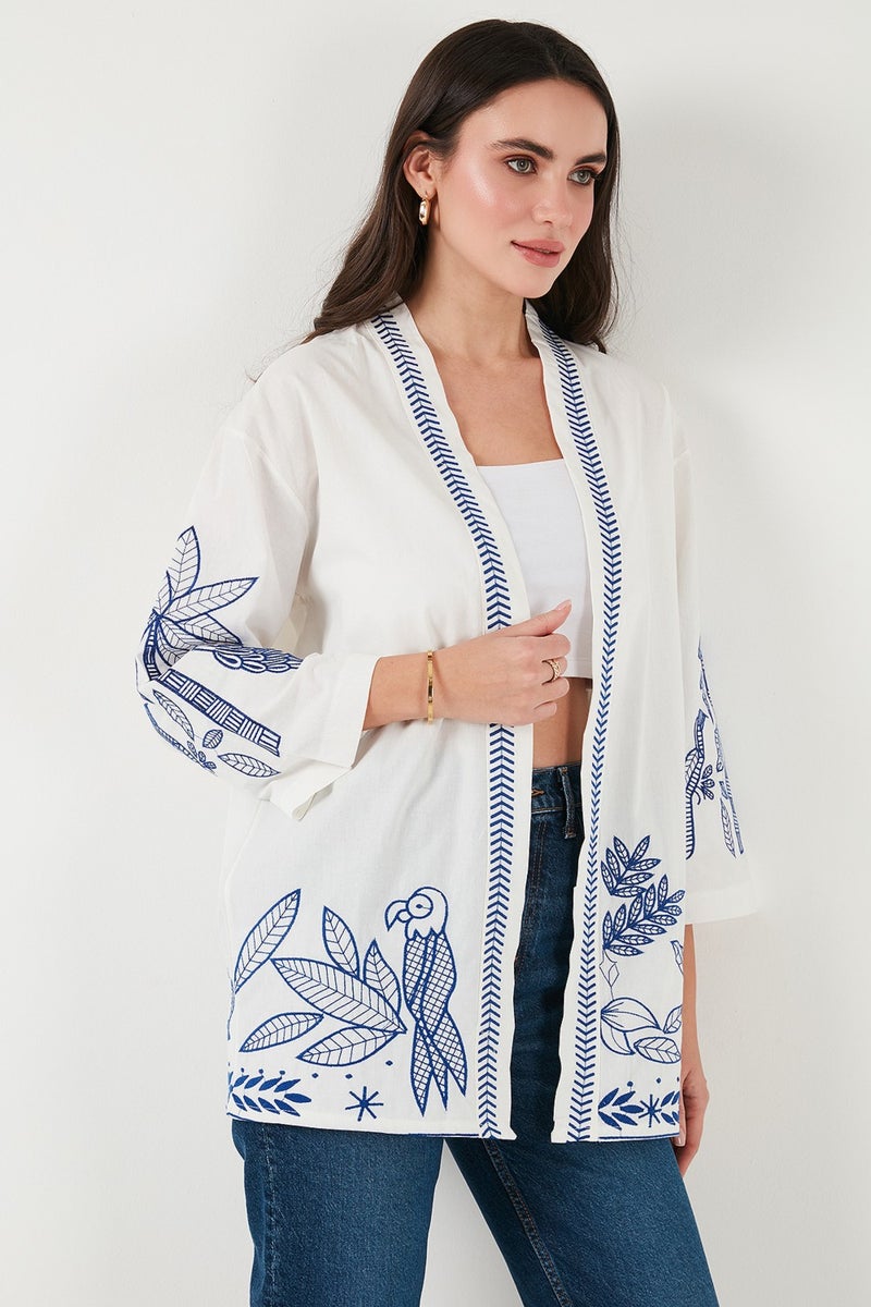 Lela Embroidered Cotton Oversize Fit Three Quarter Sleeve Kimono Women's Kimono 676302 - Image 5