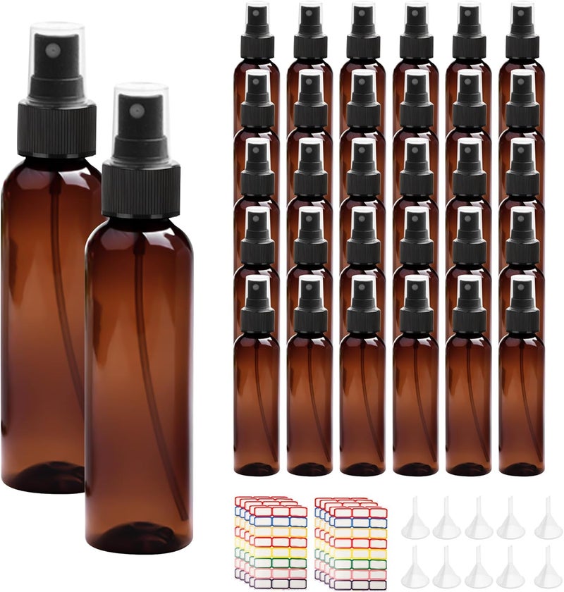 YEUIKERR 36 Pack Amber Plastic Spray Bottles 4 oz Small Spray Bottle Plastic Fine Mist Spray Empty Bottle, Amber 4 oz Spray Bottles Bulk for Travel, Essential Oils - Image 1