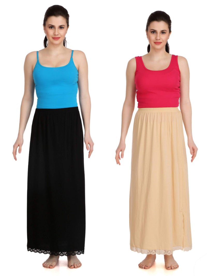 Splash Women Blended - Petticoat - Combo (Black + Skin, Free Size) - Image 1