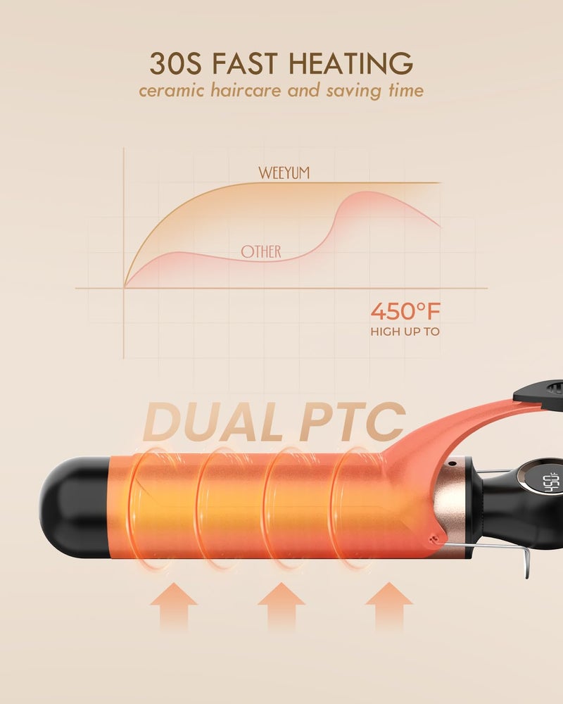 WEEYUM Large Curling Iron 2 Inch, Ceramic Long Barrel Hair Curling Wand, Hair Styling Tool, Dual Voltage, LCD Display, Black - Image 4