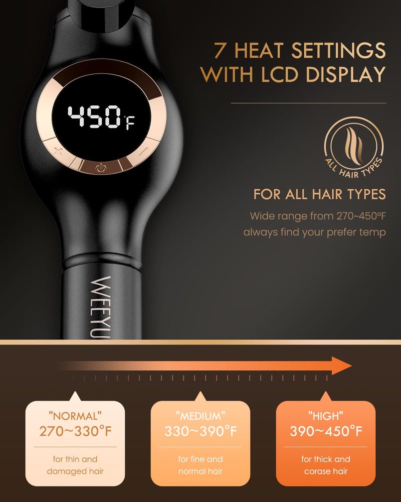 WEEYUM Large Curling Iron 2 Inch, Ceramic Long Barrel Hair Curling Wand, Hair Styling Tool, Dual Voltage, LCD Display, Black - Image 3