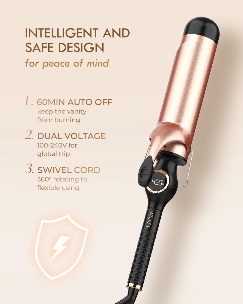 WEEYUM Large Curling Iron 2 Inch, Ceramic Long Barrel Hair Curling Wand, Hair Styling Tool, Dual Voltage, LCD Display, Black - Image 5