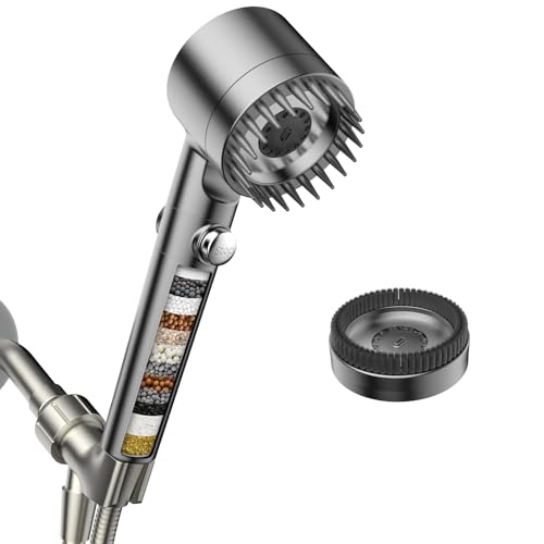 PWERAN Filtered Shower Head with Handheld, High Pressure Water Flow and Multiple Spray Modes Shower Head with Filter, Power Wash for Hard Water, Showerhead with ON/OFF Switch for Pets Bath (Light Gray) - Image 1