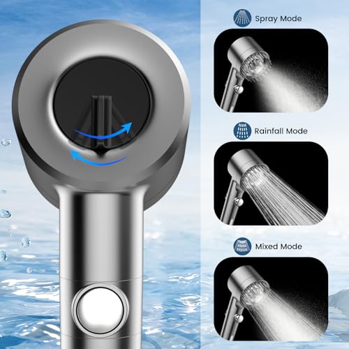 PWERAN Filtered Shower Head with Handheld, High Pressure Water Flow and Multiple Spray Modes Shower Head with Filter, Power Wash for Hard Water, Showerhead with ON/OFF Switch for Pets Bath (Light Gray) - Image 5