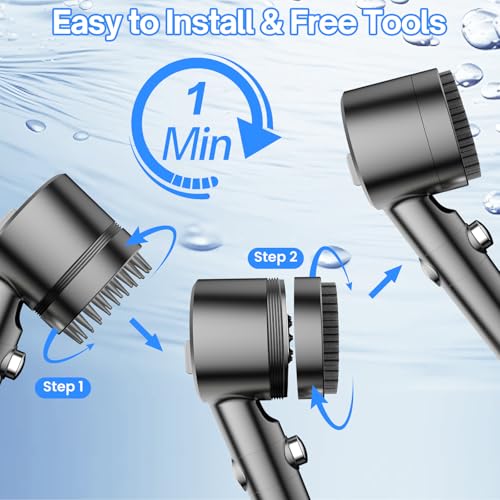PWERAN Filtered Shower Head with Handheld, High Pressure Water Flow and Multiple Spray Modes Shower Head with Filter, Power Wash for Hard Water, Showerhead with ON/OFF Switch for Pets Bath (Light Gray) - Image 2