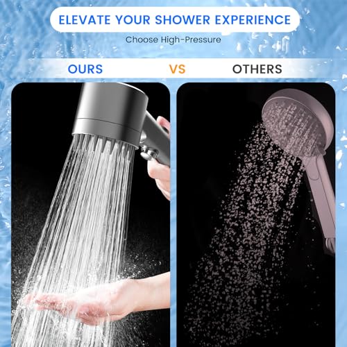 PWERAN Filtered Shower Head with Handheld, High Pressure Water Flow and Multiple Spray Modes Shower Head with Filter, Power Wash for Hard Water, Showerhead with ON/OFF Switch for Pets Bath (Light Gray) - Image 3
