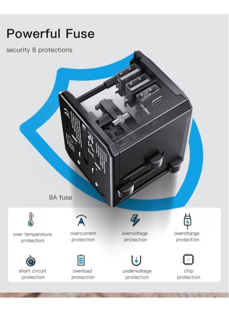 Yesido Universal Travel Adapter with 4 Ultra-Fast USB Port and 1 Type C Power Socket Worldwide Plugs UK EU US AU Auto Switch - Image 3