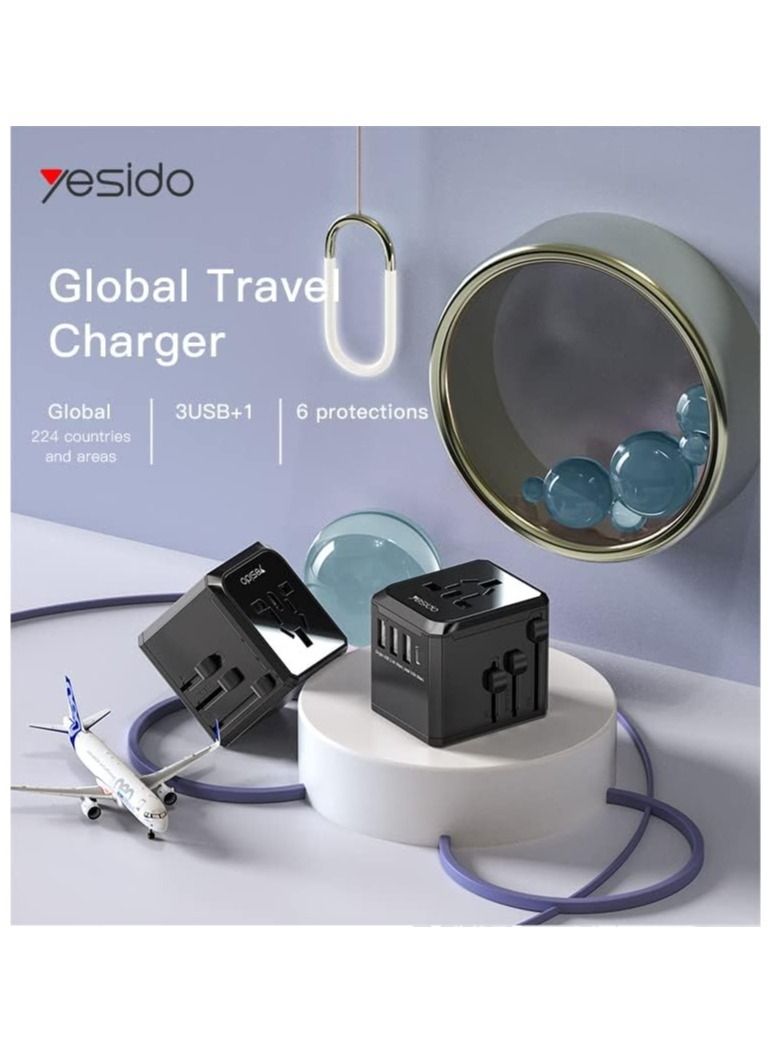 Yesido Universal Travel Adapter with 4 Ultra-Fast USB Port and 1 Type C Power Socket Worldwide Plugs UK EU US AU Auto Switch - Image 5