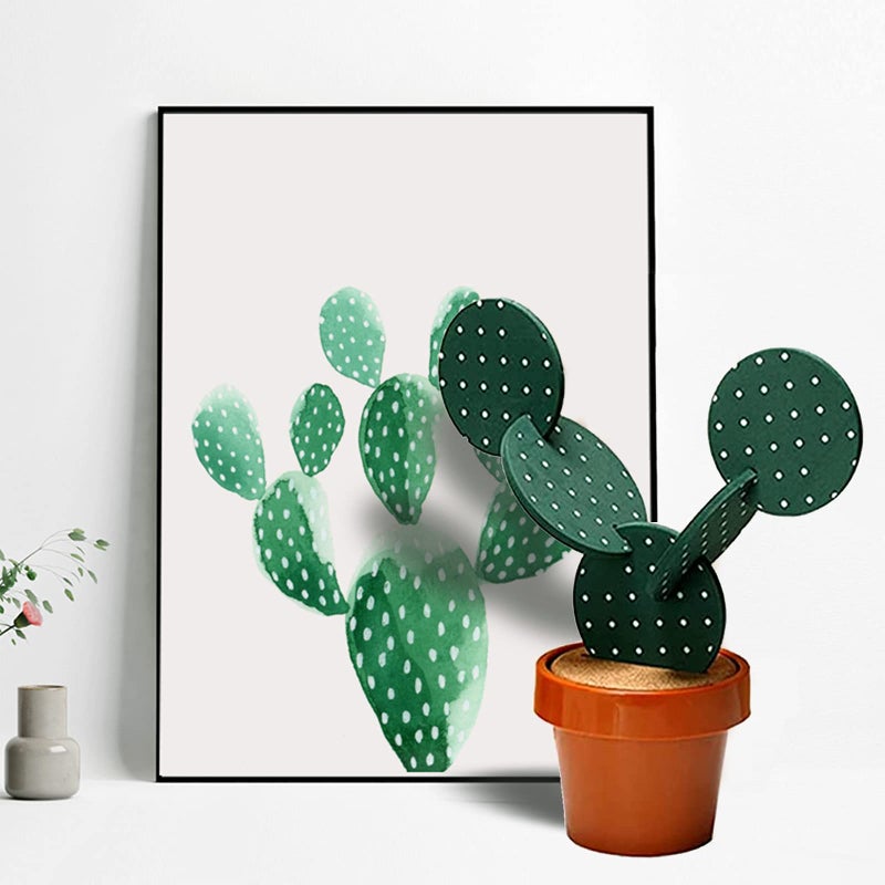Sirensky Cactus Coasters Set for Drinks of 6 Pieces,Funny Coasters Cactus Gift with Flowerpot Holder for Home Office Bar Decor - Image 5