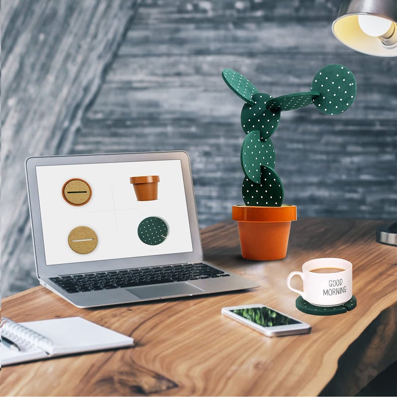 Sirensky Cactus Coasters Set for Drinks of 6 Pieces,Funny Coasters Cactus Gift with Flowerpot Holder for Home Office Bar Decor - Image 2