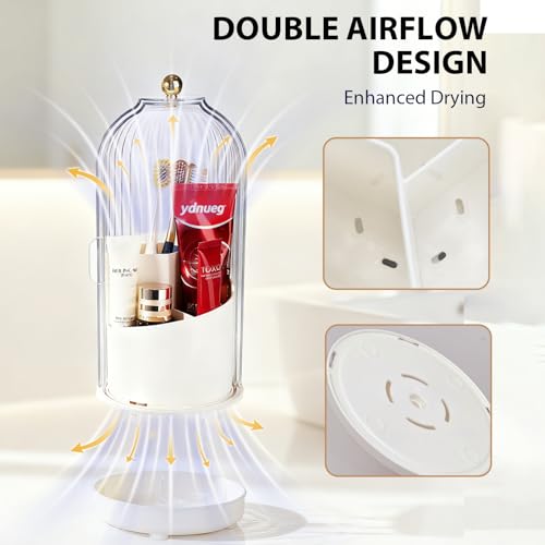 Banafich 3-Slot Rotating Toothbrush Holders with Lid, Enclosed Toothbrush Holders for Bathrooms, Countertop Plastic Toothpaste Holder with Cover, Makeup Brush Holder for Vanity, Utensil Storage(White) - Image 5