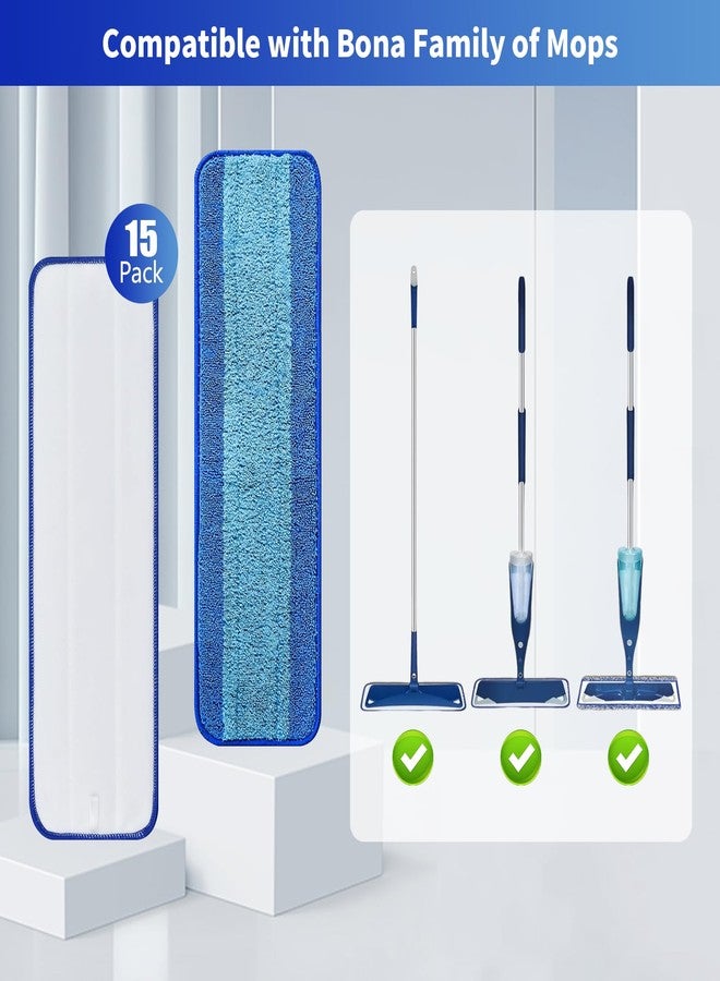 BYOFI 15 Pack Microfiber Cleaning Pads for Bona Family of Mops,Washable & Reusable Mop Pads Refill Replacement Safe for Hardwood and Multi-Surfac Floors Have Super-Absorbent - Image 2