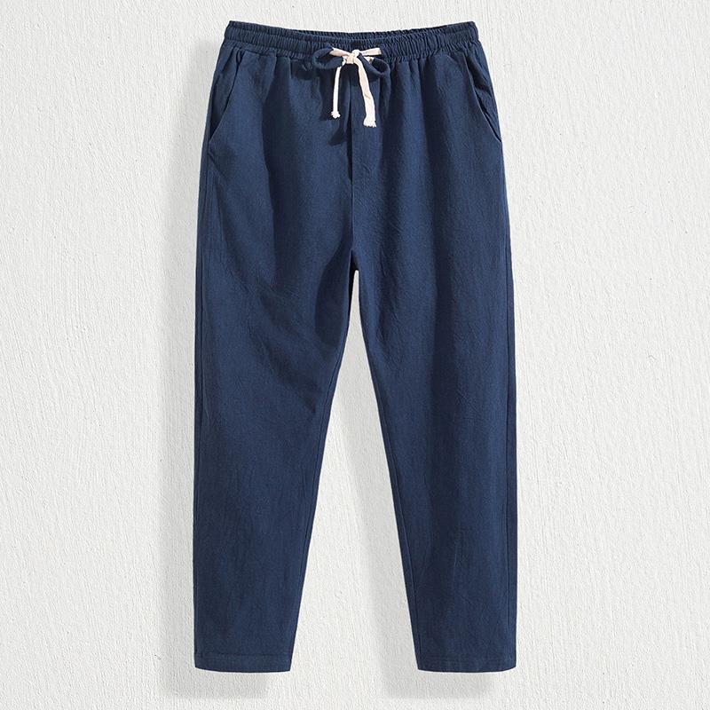 Linen Pants Mens Loose Cotton and Linen Trousers Thin Mens Casual Pants Summer Linen Pants Trendy Vintage Straight plus size Navy blue  - Image 1
